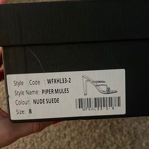White fox nude suede mules